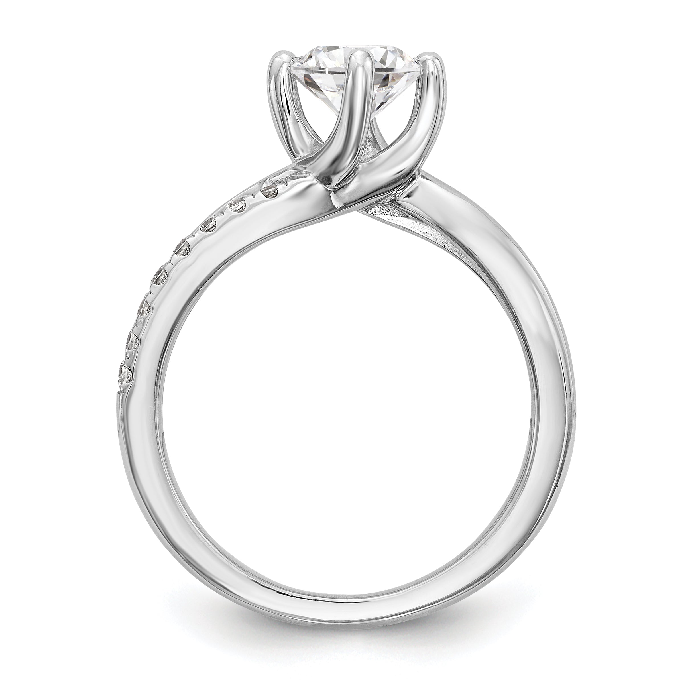 14k White Gold Diamond Round CZ By Pass Engagement Ring