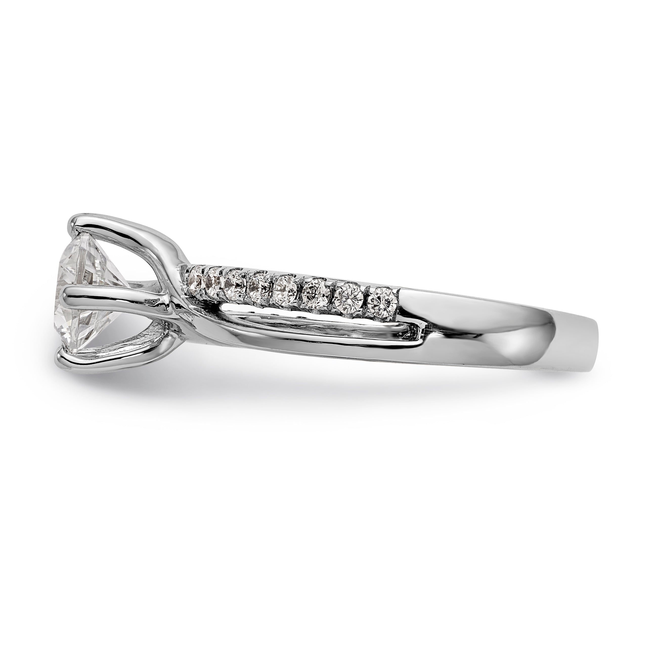 14k White Gold Diamond Round CZ By Pass Engagement Ring