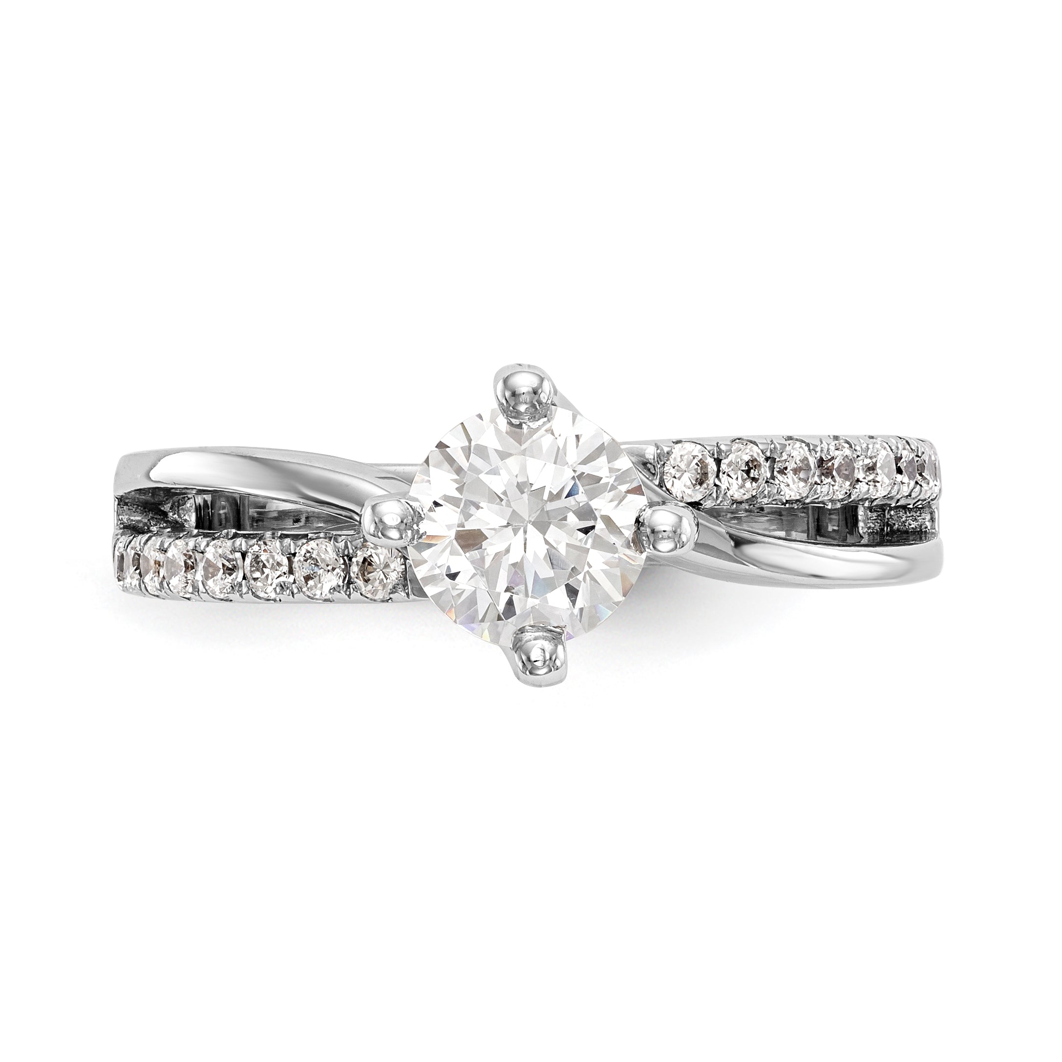 14k White Gold Diamond Round CZ By Pass Engagement Ring