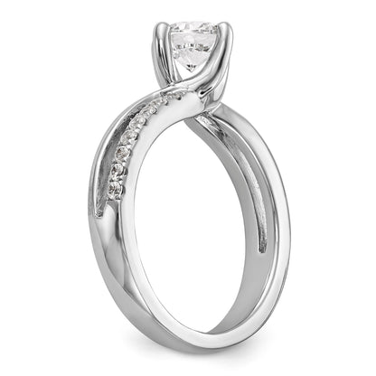 14k White Gold Diamond Round CZ By Pass Engagement Ring