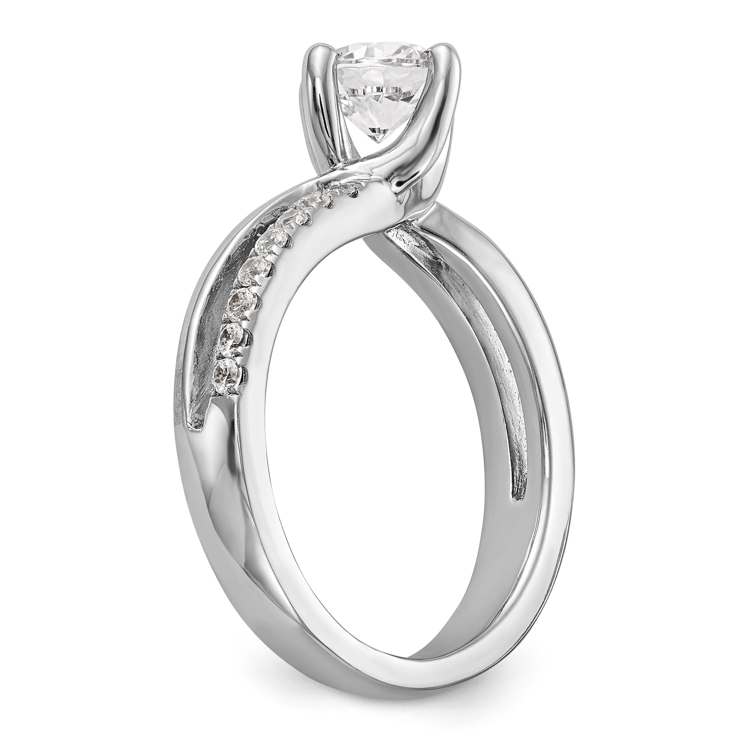 14k White Gold Diamond Round CZ By Pass Engagement Ring