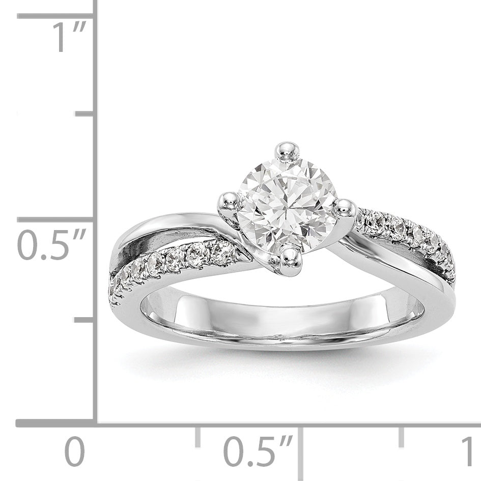 14k White Gold Diamond Round CZ By Pass Engagement Ring