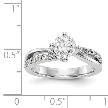 14k White Gold Diamond Round CZ By Pass Engagement Ring