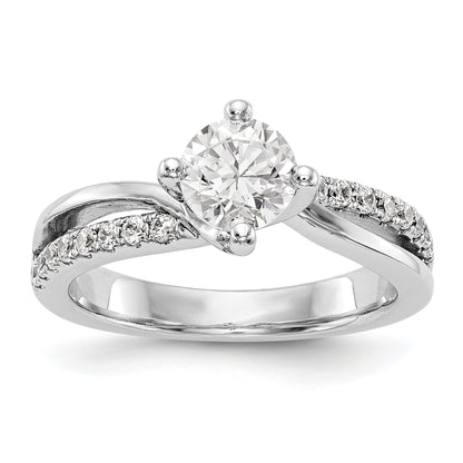14k White Gold Diamond Round CZ By Pass Engagement Ring