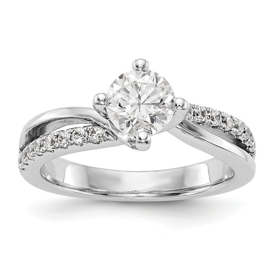 14k White Gold Diamond Round CZ By Pass Engagement Ring