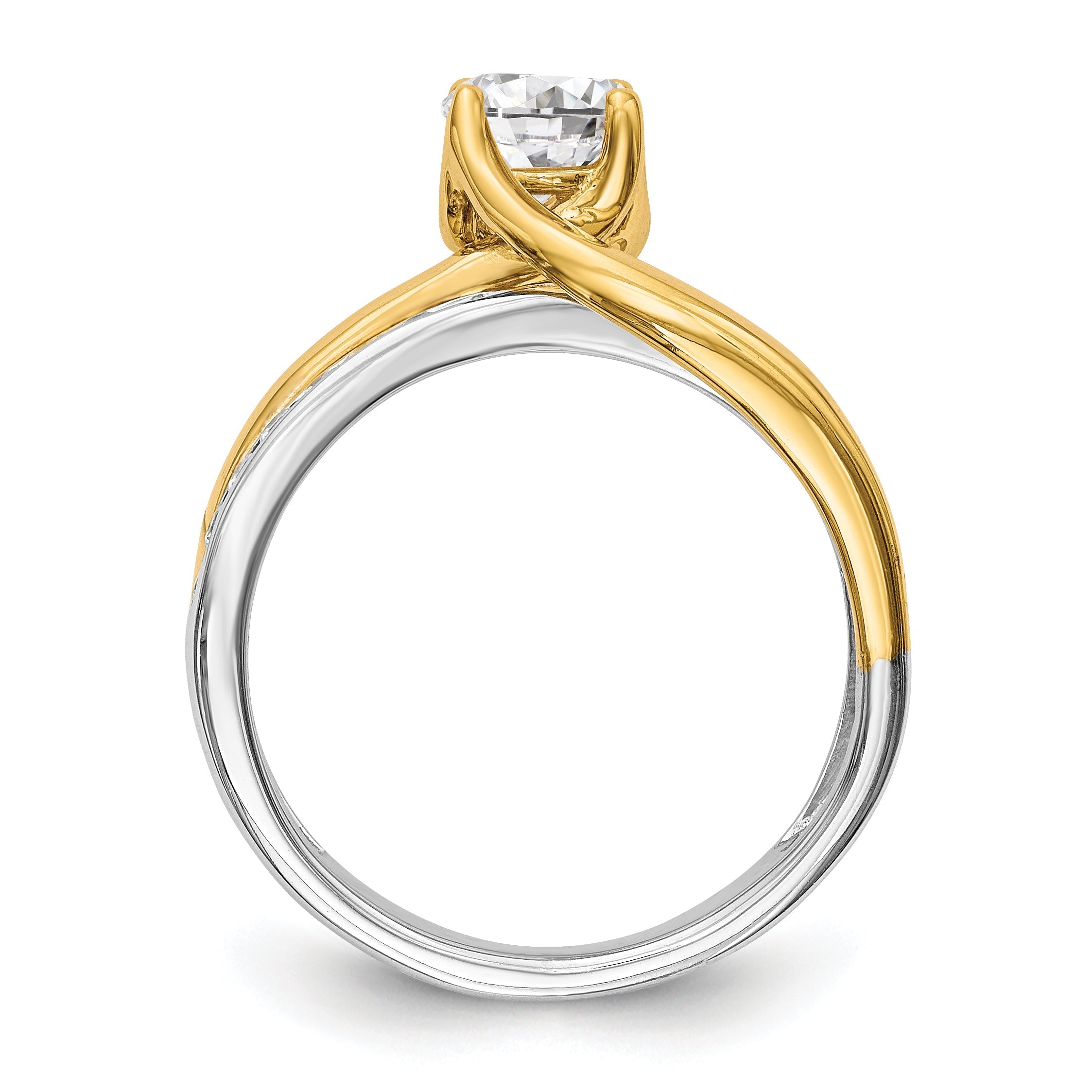 14k Two tone Diamond Round CZ By Pass Engagement Ring