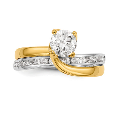 14k Two tone Diamond Round CZ By Pass Engagement Ring