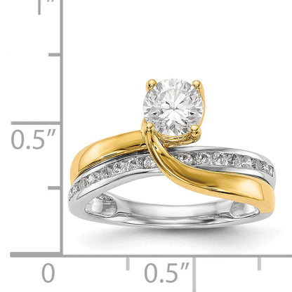 14k Two tone Diamond Round CZ By Pass Engagement Ring