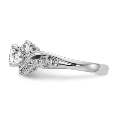 14k White Gold Diamond Round CZ By Pass Engagement Ring