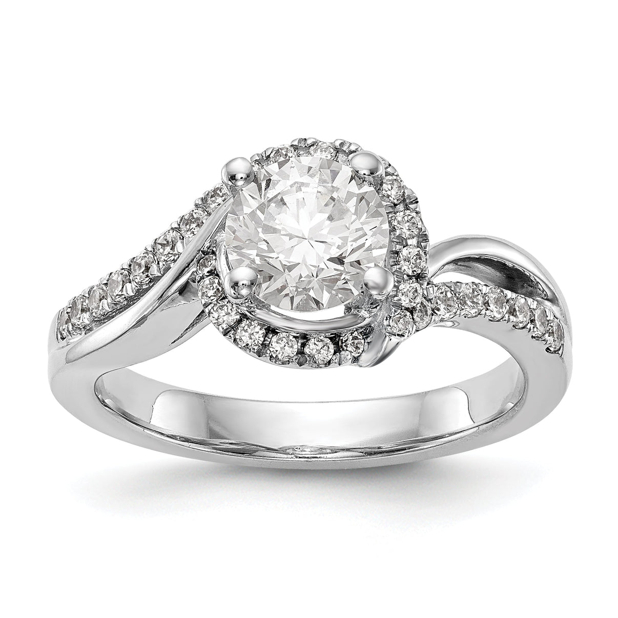 14k White Gold Diamond Round CZ By Pass Engagement Ring – goldia.co.uk