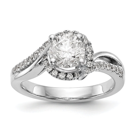 14k White Gold Diamond Round CZ By Pass Engagement Ring