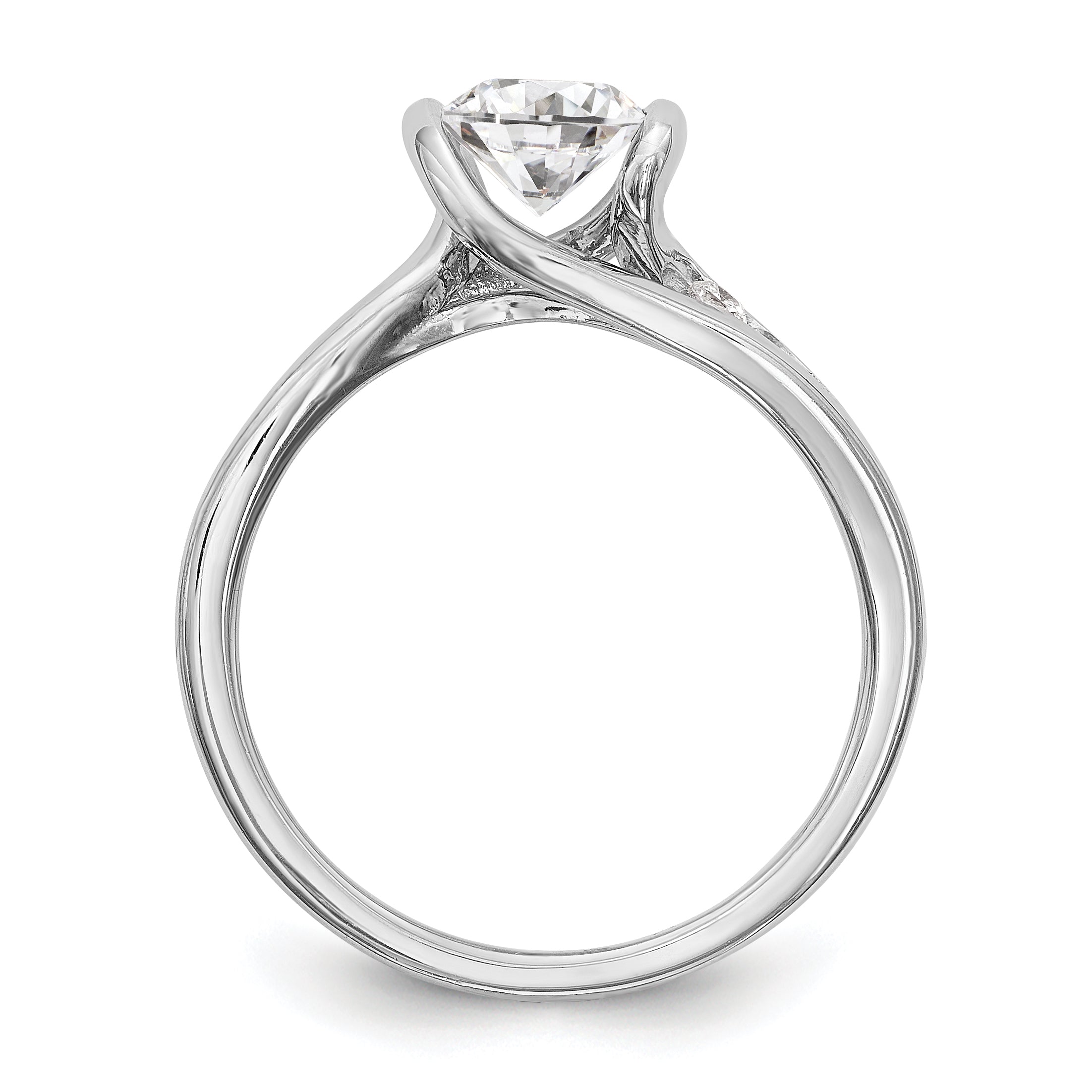 14k White Gold Diamond Round CZ By Pass Engagement Ring