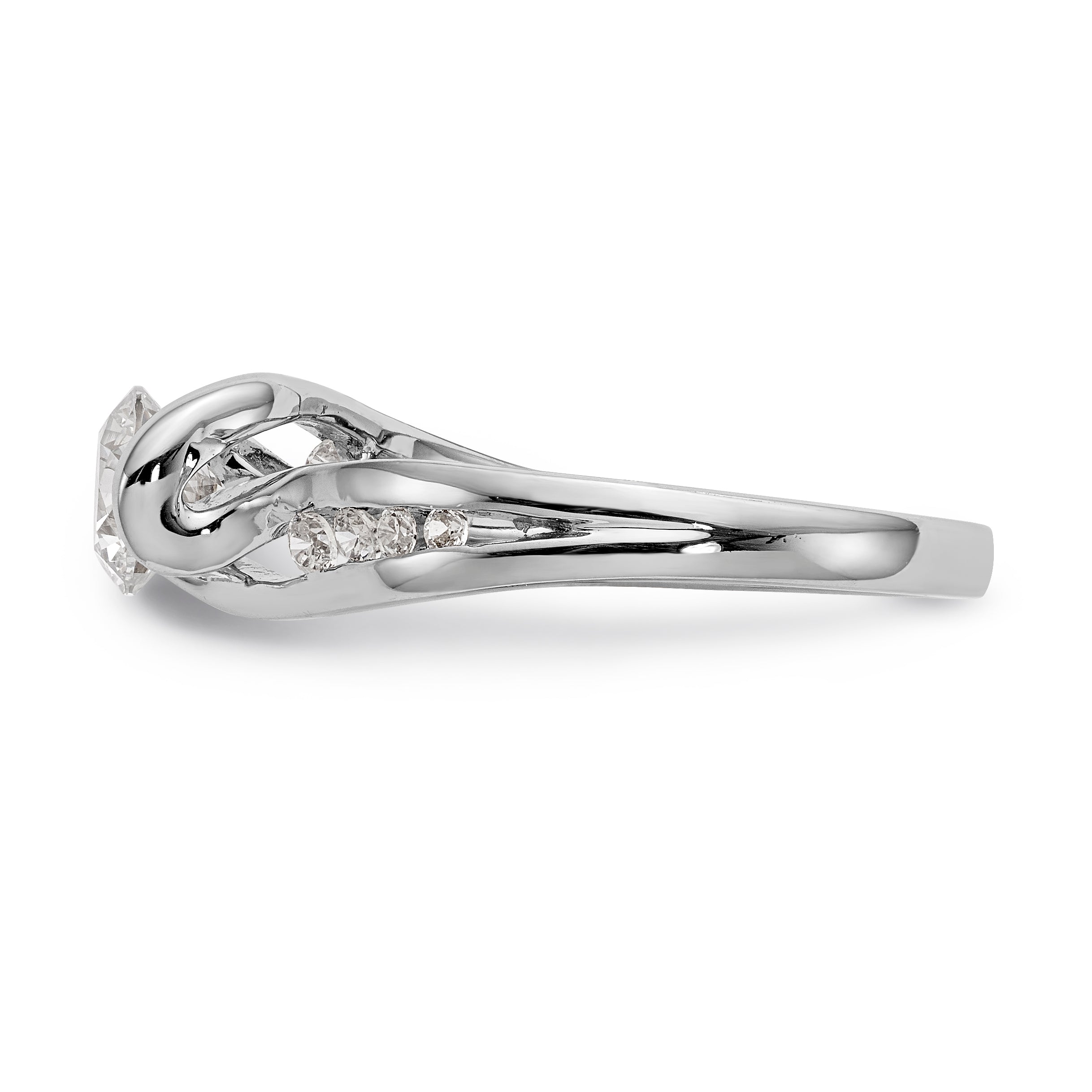 14k White Gold Diamond Round CZ By Pass Engagement Ring