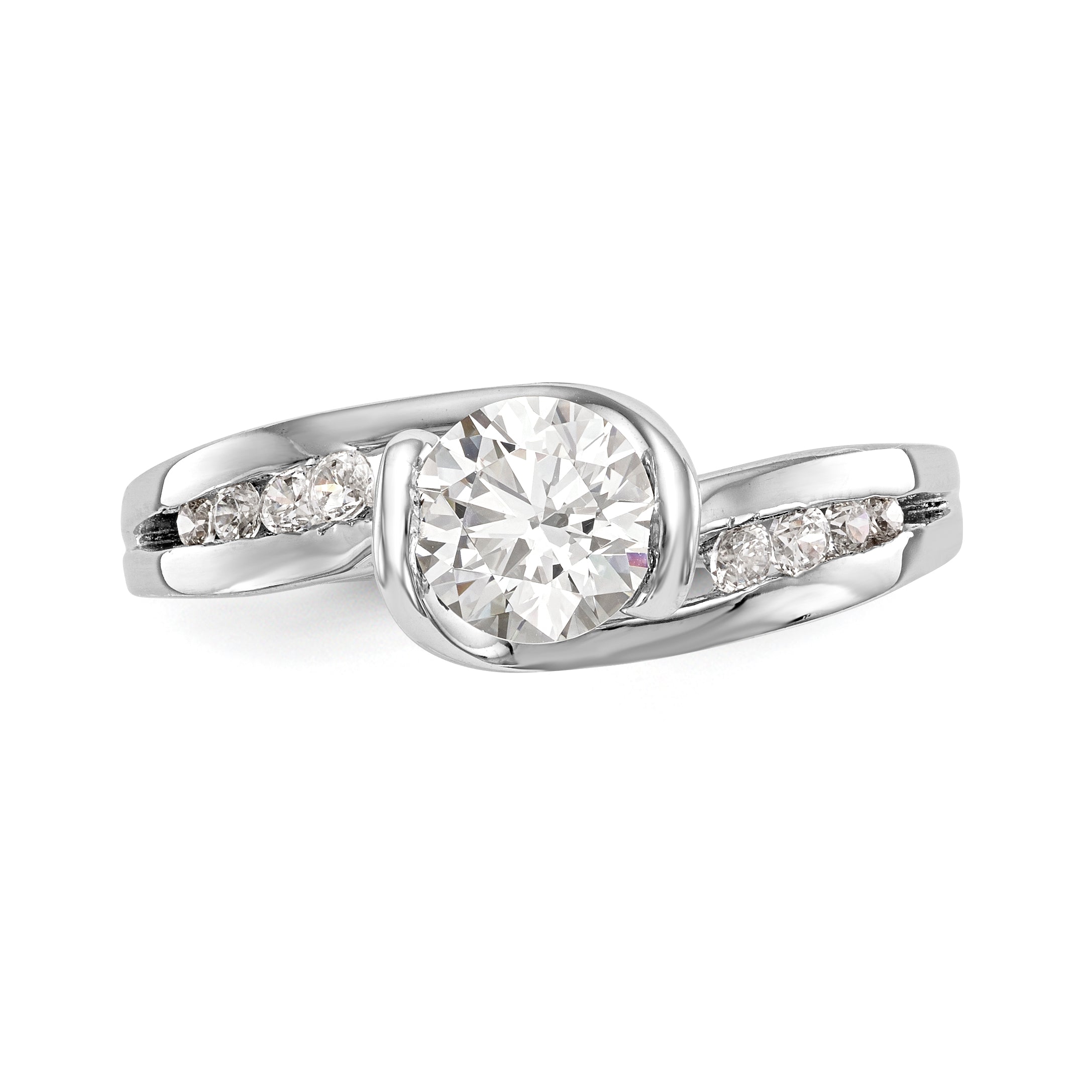 14k White Gold Diamond Round CZ By Pass Engagement Ring