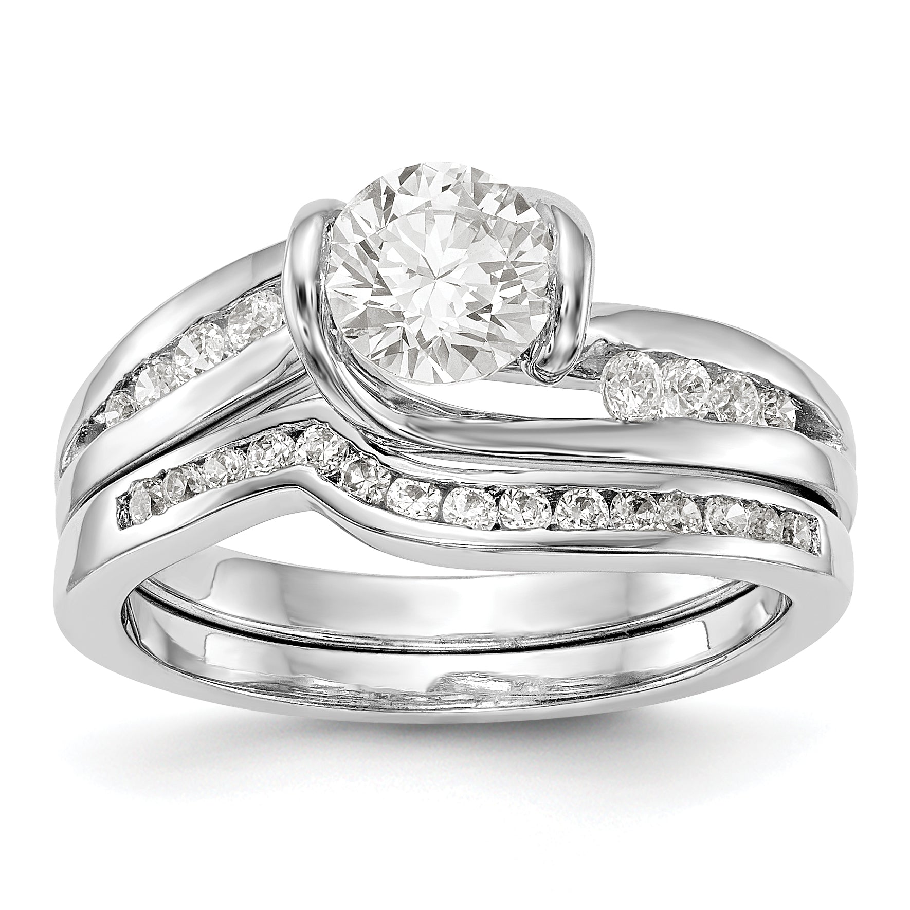 14k White Gold Diamond Round CZ By Pass Engagement Ring
