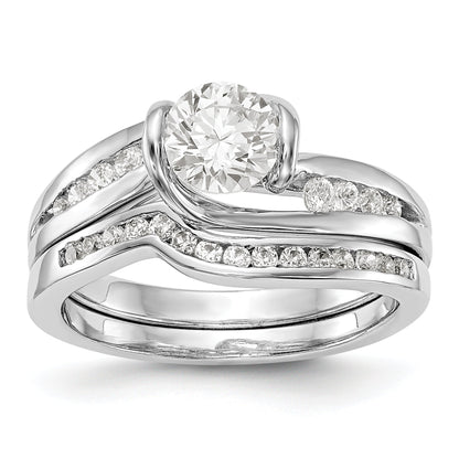 14k White Gold Diamond Round CZ By Pass Engagement Ring
