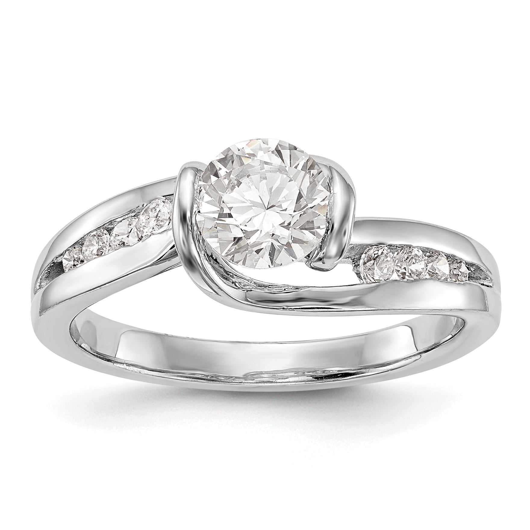 14k White Gold Diamond Round CZ By Pass Engagement Ring