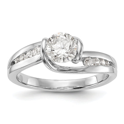 14k White Gold Diamond Round CZ By Pass Engagement Ring