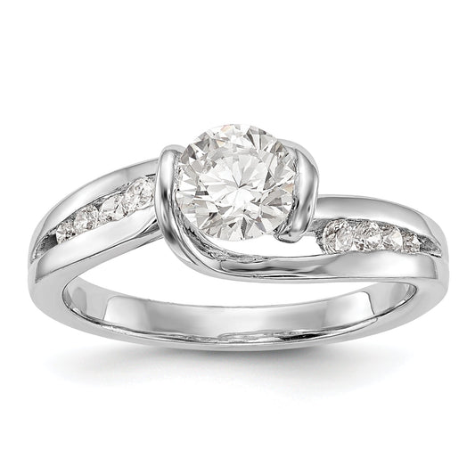 14k White Gold Diamond Round CZ By Pass Engagement Ring