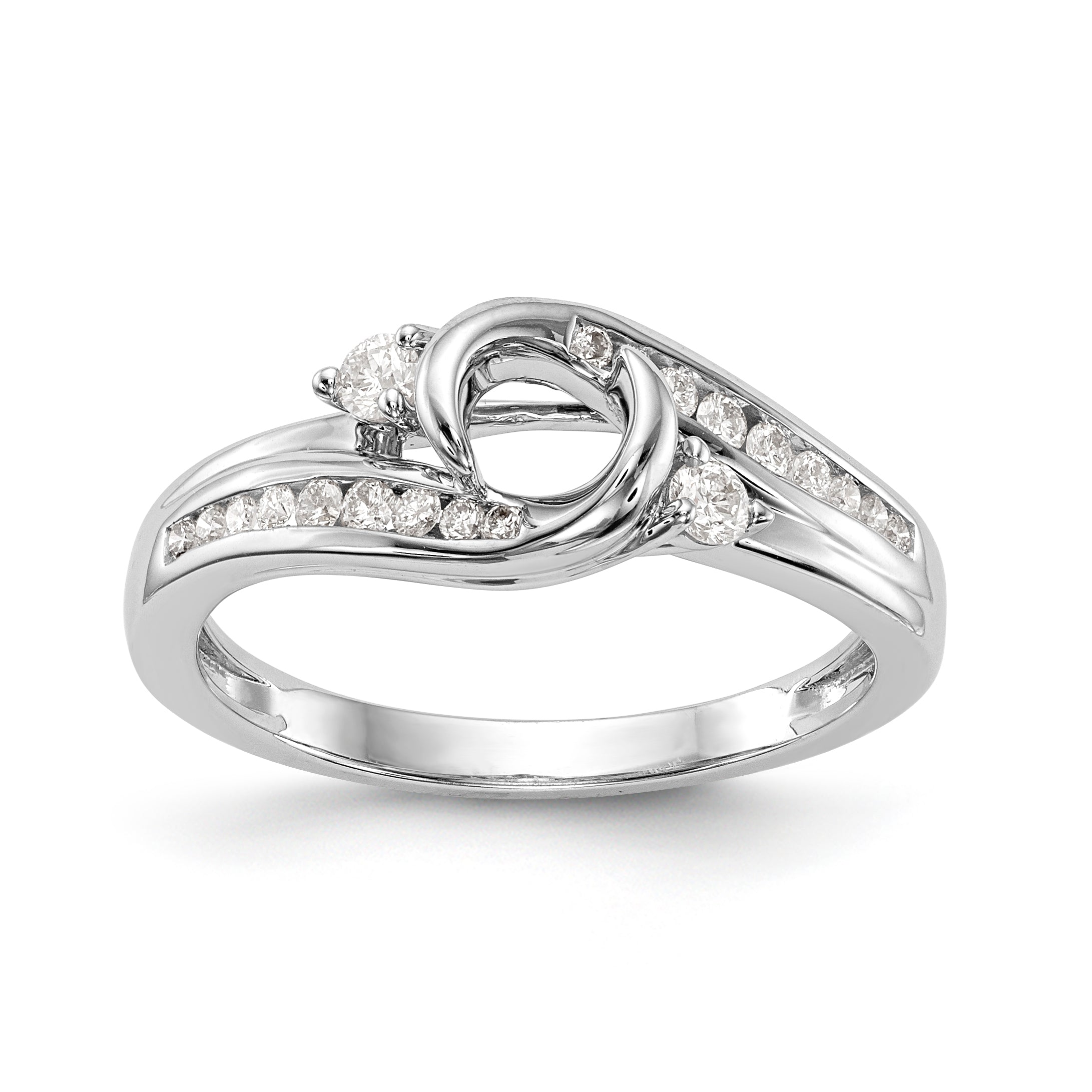 14k White Gold Diamond Bezel CZ By Pass Engagement Ring