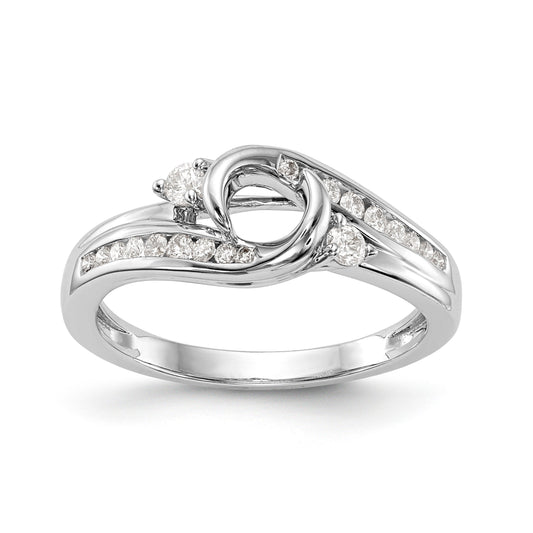 14k White Gold Diamond Bezel CZ By Pass Engagement Ring