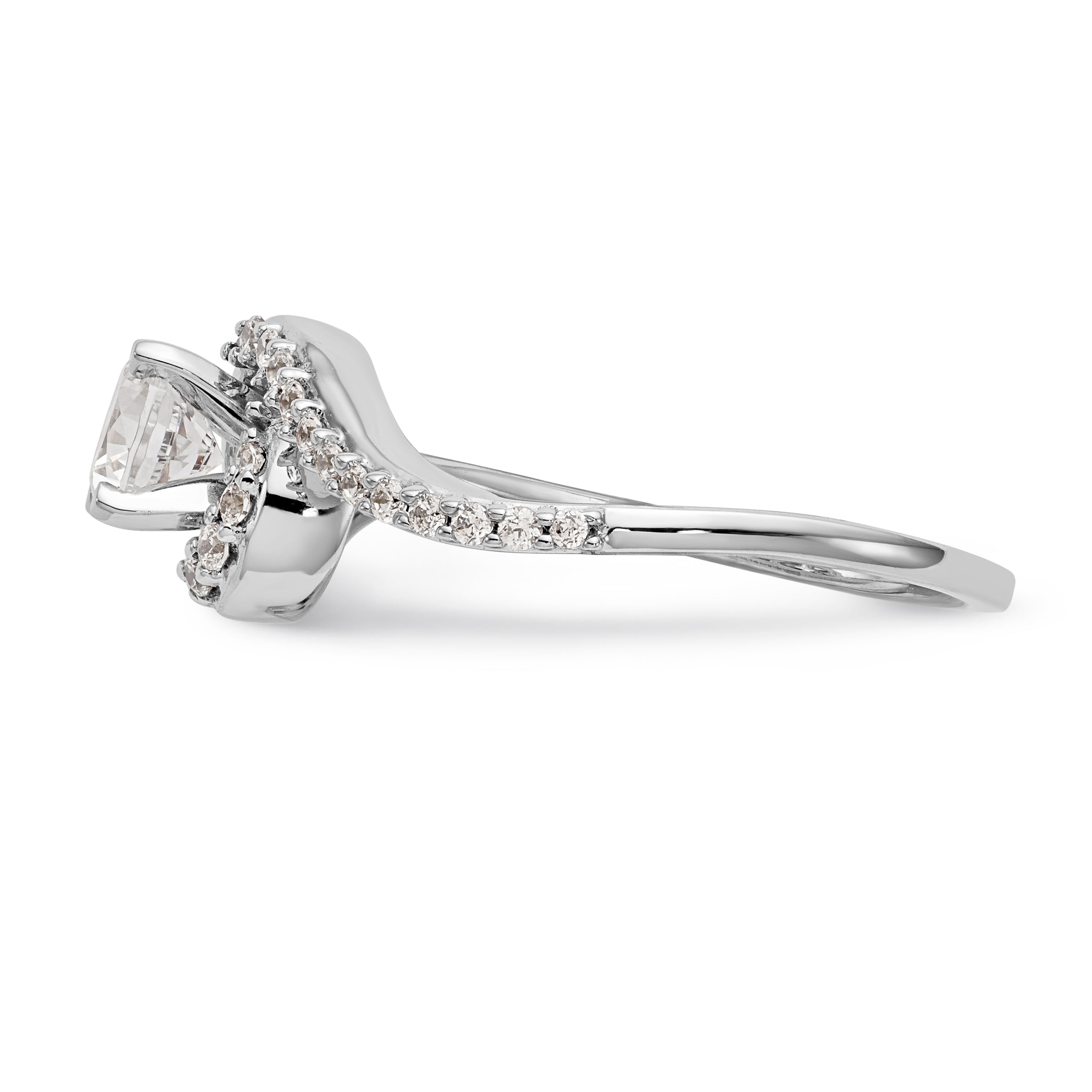 14kw Peg Set Diamond Round CZ By Pass Engagement Ring