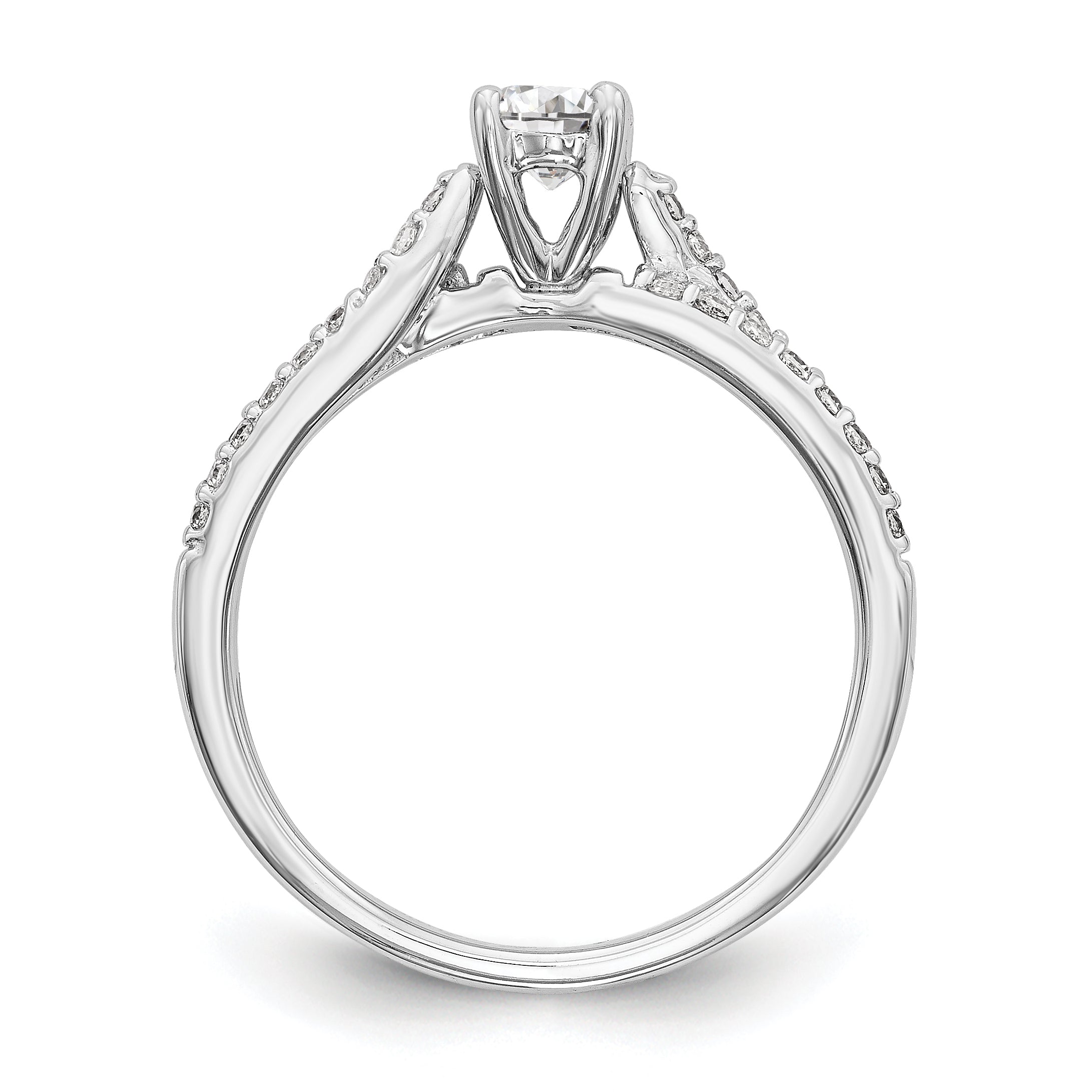 14kw Peg Set Diamond Round CZ By Pass Engagement Ring