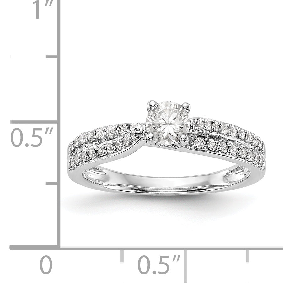 14kw Peg Set Diamond Round CZ By Pass Engagement Ring