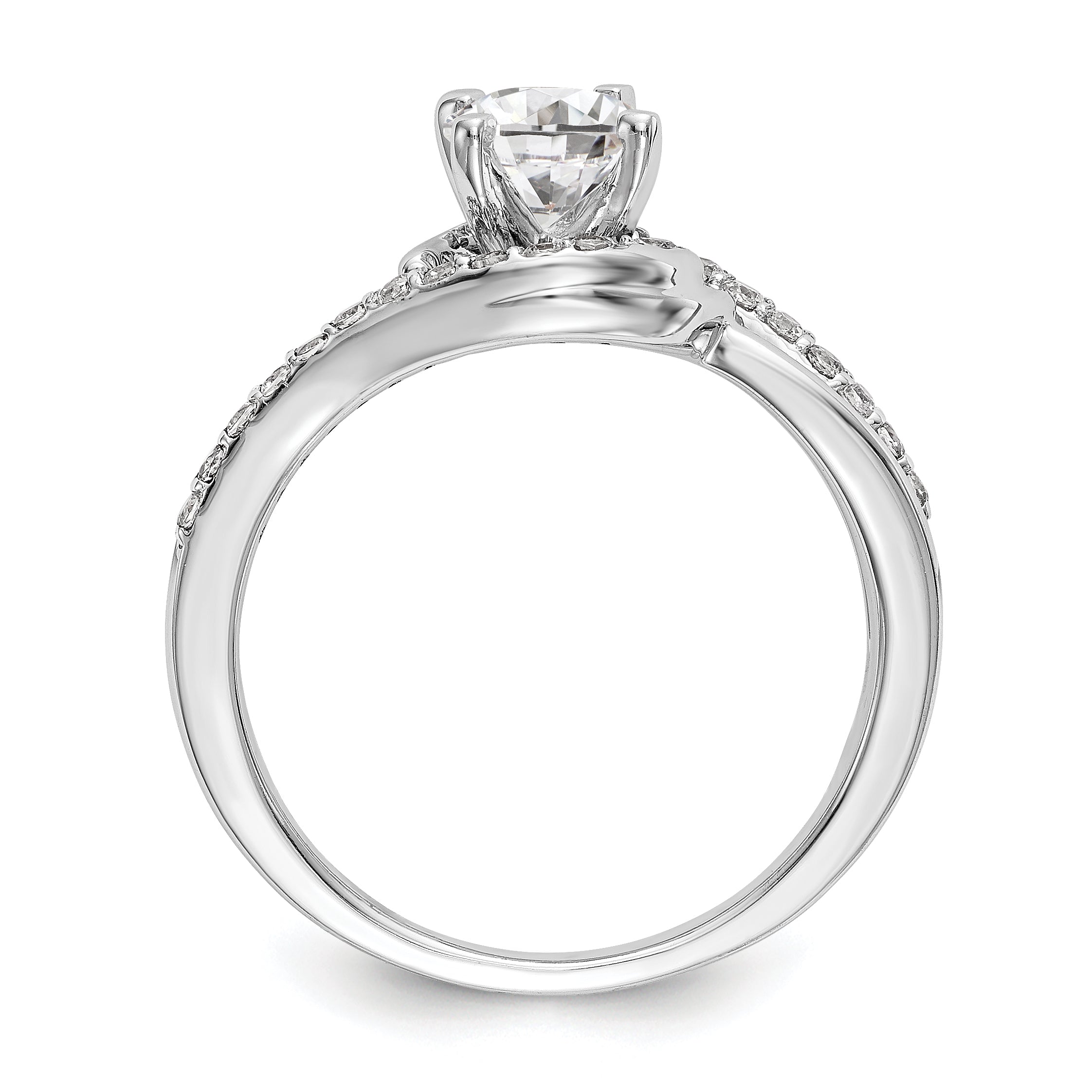 14k White Gold Diamond Round CZ By Pass Engagement Ring