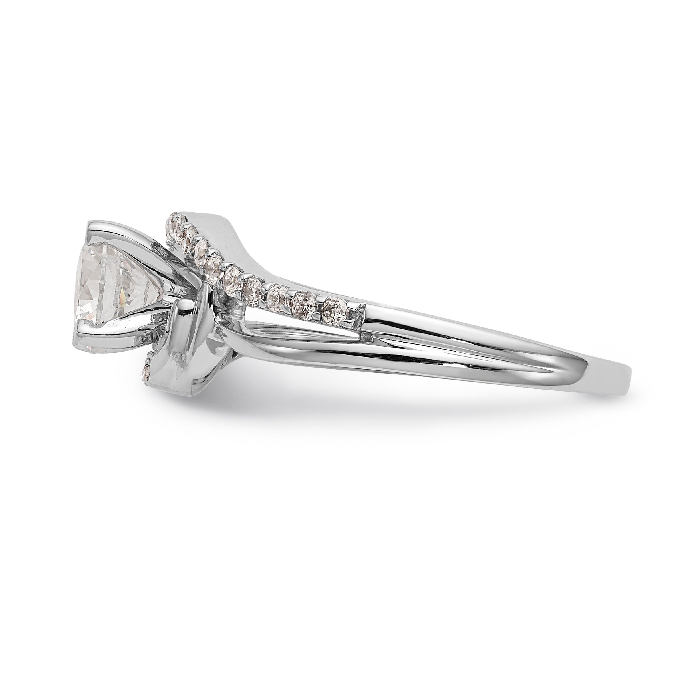 14k White Gold Diamond Round CZ By Pass Engagement Ring