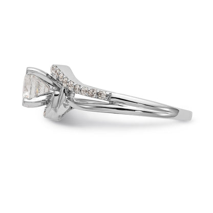 14k White Gold Diamond Round CZ By Pass Engagement Ring