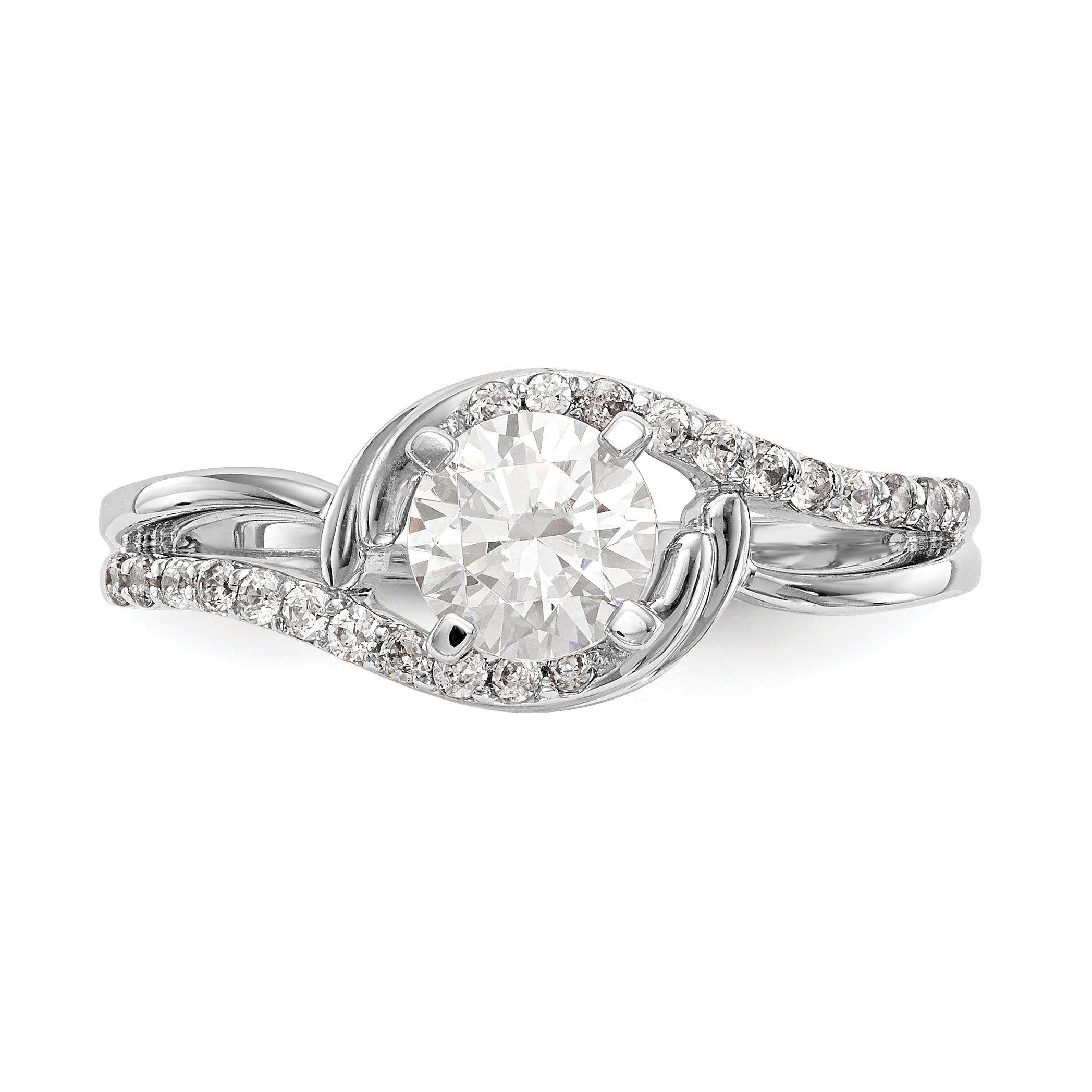 14k White Gold Diamond Round CZ By Pass Engagement Ring