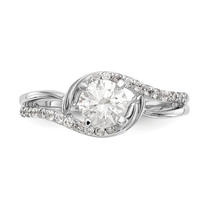 14k White Gold Diamond Round CZ By Pass Engagement Ring