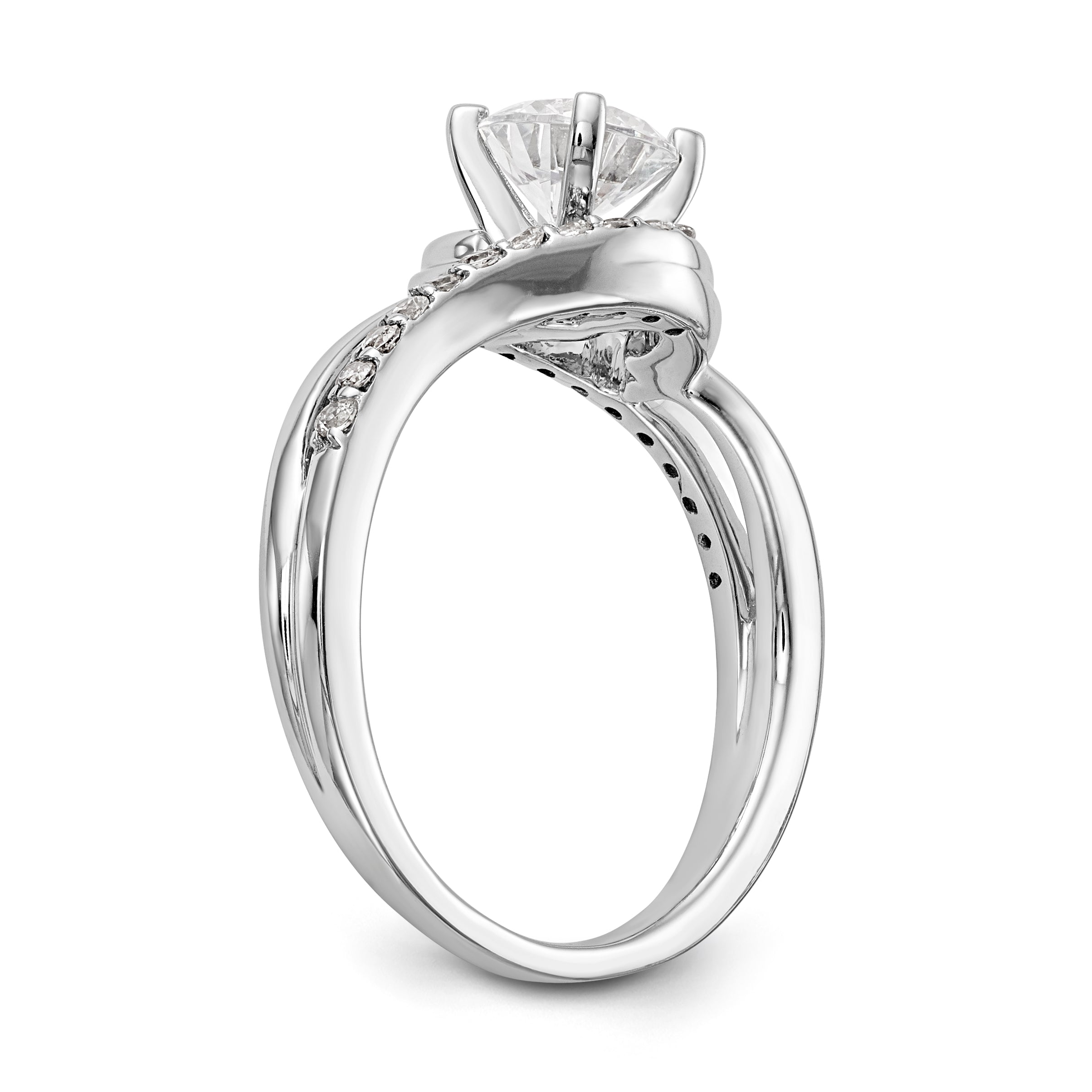 14k White Gold Diamond Round CZ By Pass Engagement Ring