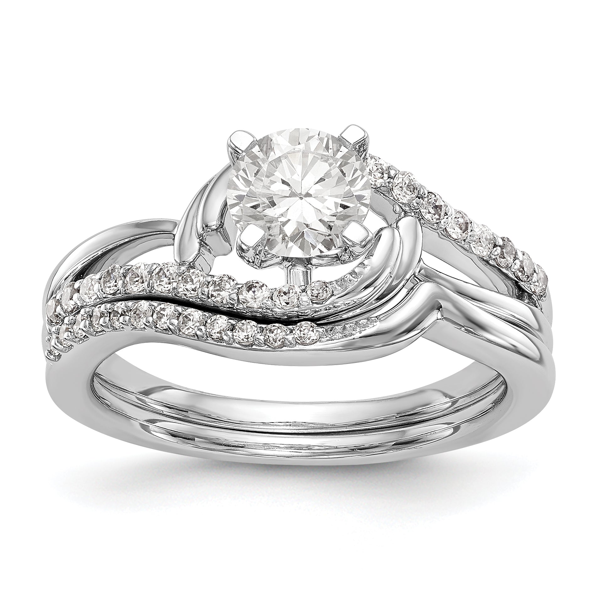 14k White Gold Diamond Round CZ By Pass Engagement Ring
