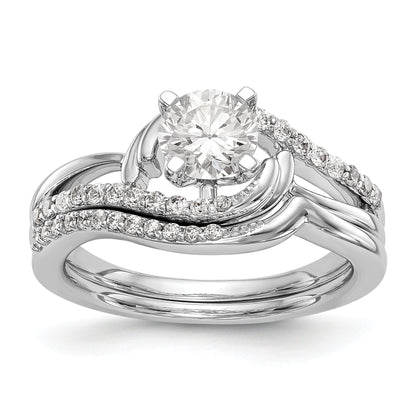 14k White Gold Diamond Round CZ By Pass Engagement Ring