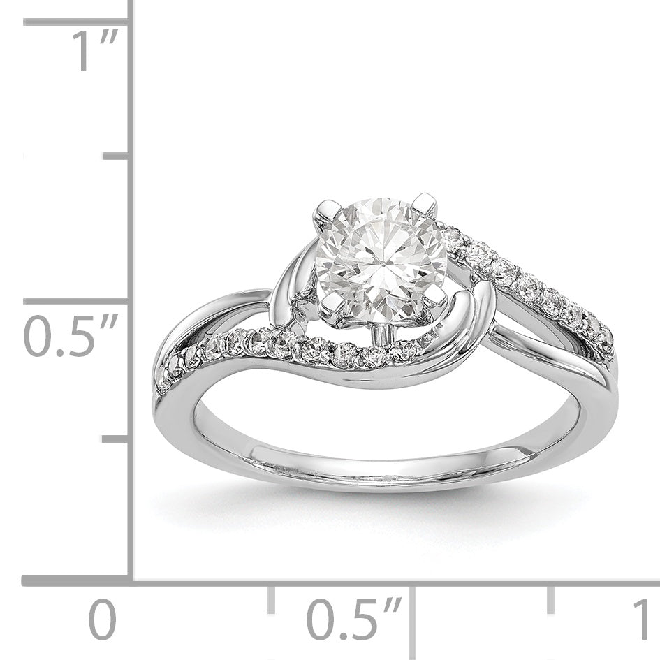 14k White Gold Diamond Round CZ By Pass Engagement Ring
