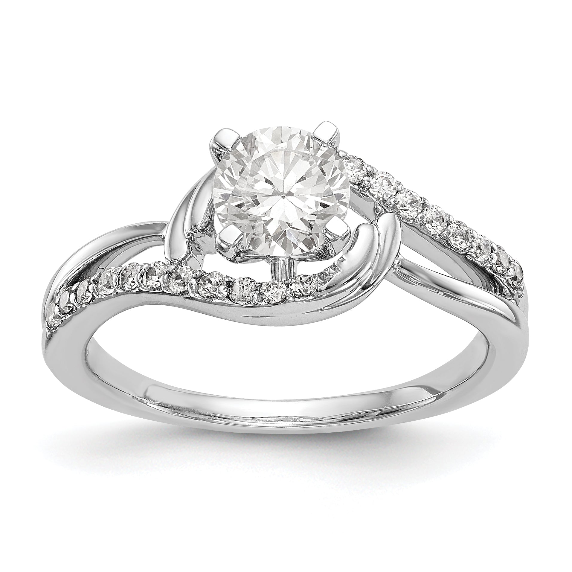 14k White Gold Diamond Round CZ By Pass Engagement Ring
