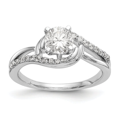 14k White Gold Diamond Round CZ By Pass Engagement Ring