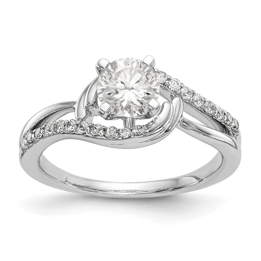 14k White Gold Diamond Round CZ By Pass Engagement Ring