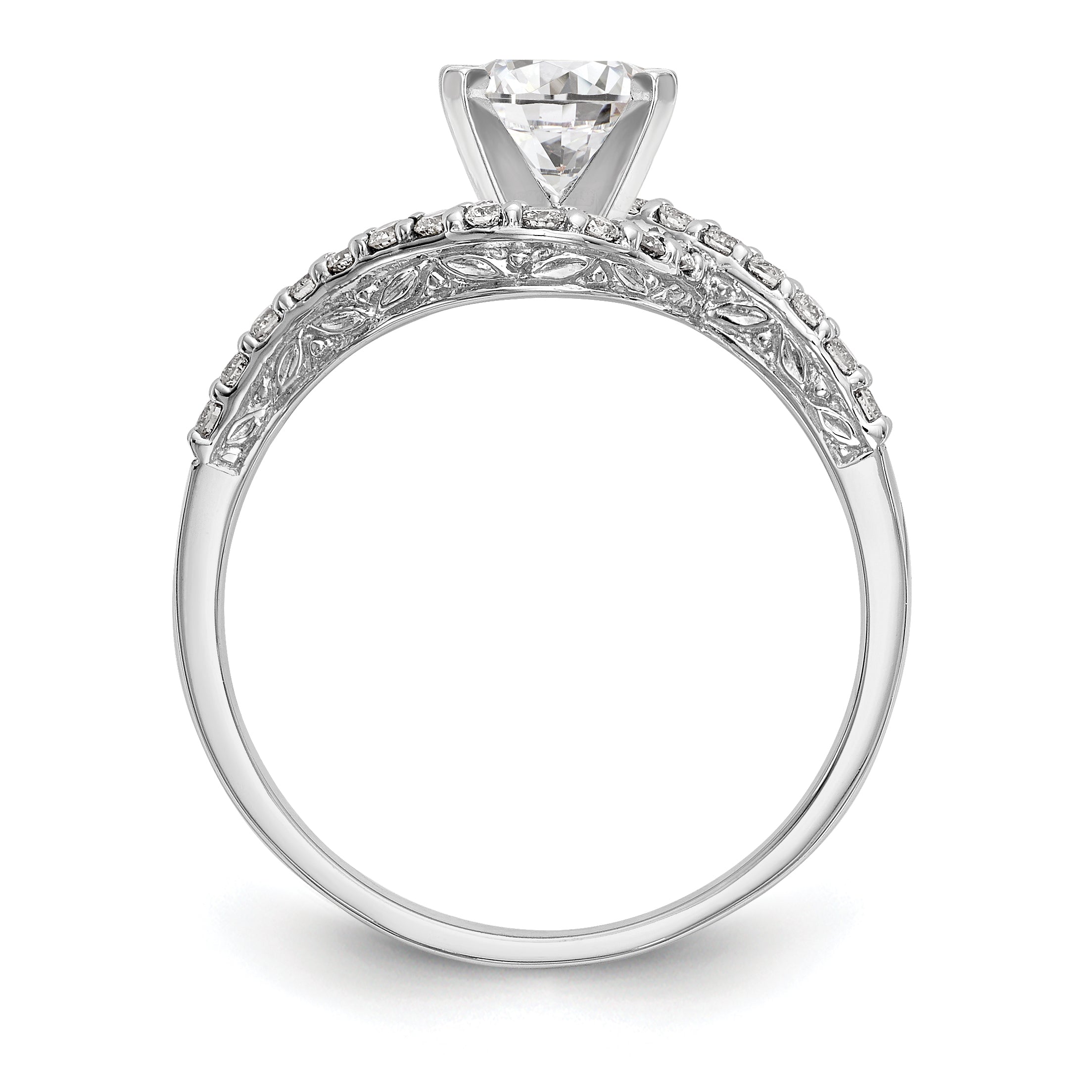 14k White Gold Peg Set Simulated Diamond By Pass Engagement Ring