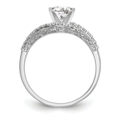 14k White Gold Peg Set Simulated Diamond By Pass Engagement Ring