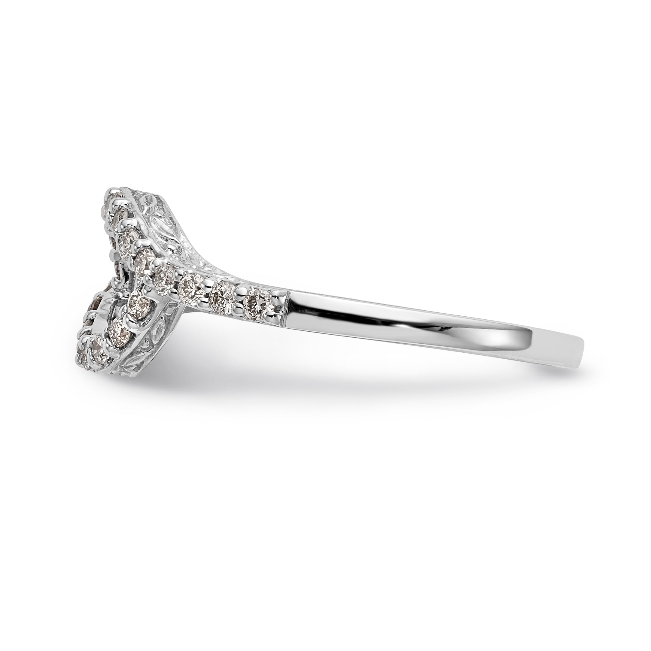 14k White Gold Peg Set Simulated Diamond By Pass Engagement Ring