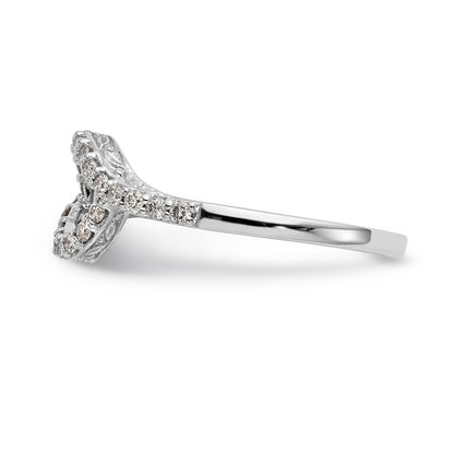 14k White Gold Peg Set Simulated Diamond By Pass Engagement Ring