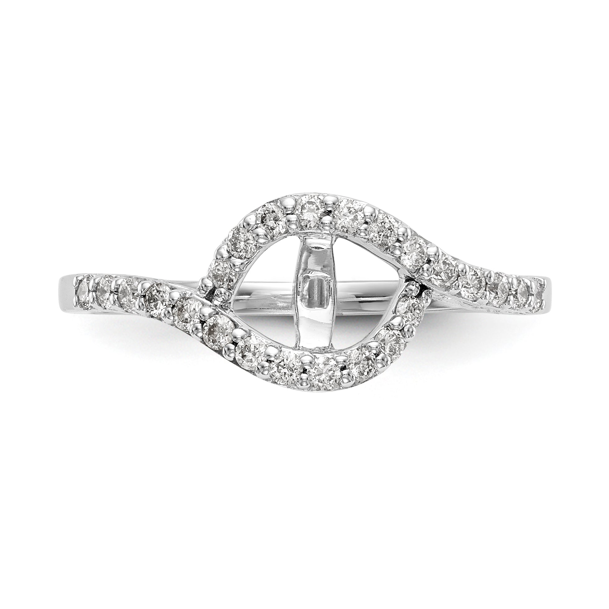 14k White Gold Peg Set Simulated Diamond By Pass Engagement Ring