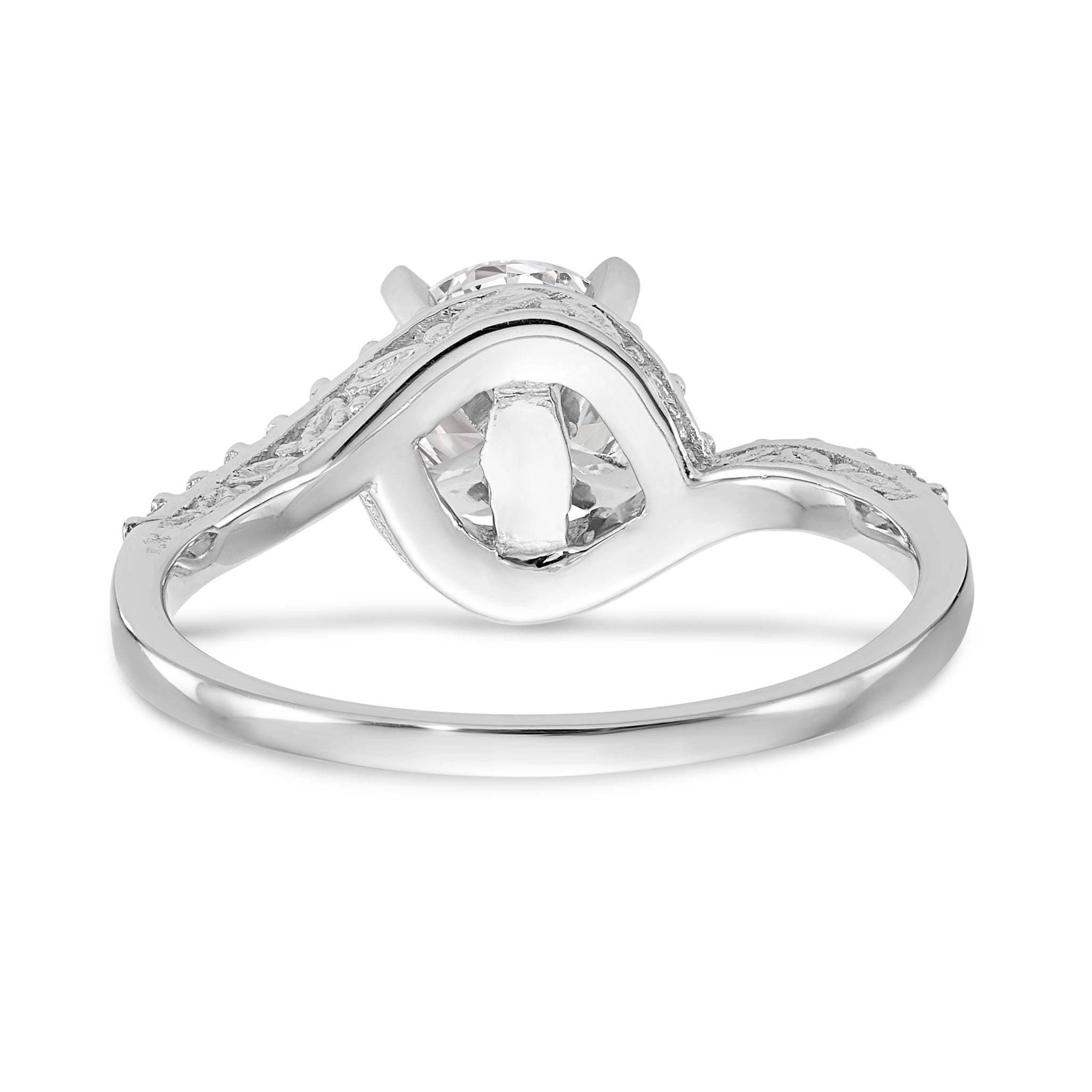 14k White Gold Peg Set Simulated Diamond By Pass Engagement Ring