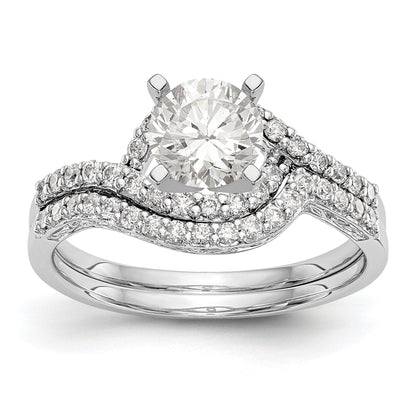 14k White Gold Peg Set Simulated Diamond By Pass Engagement Ring