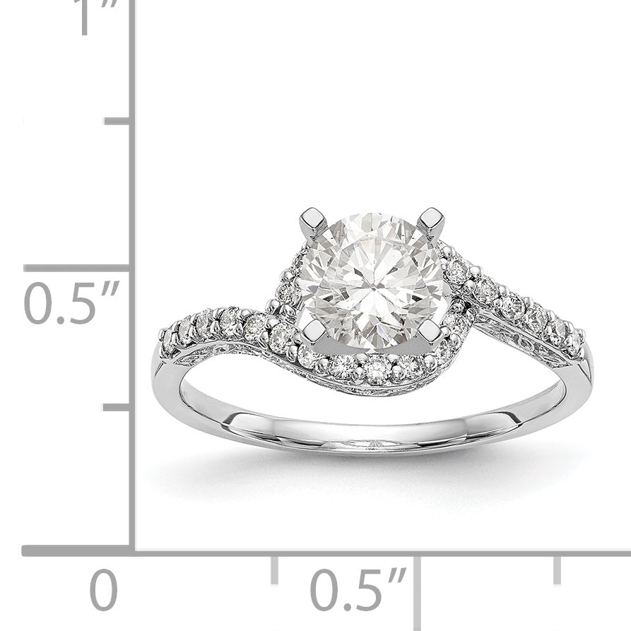 14k White Gold Peg Set Simulated Diamond By Pass Engagement Ring