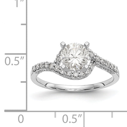 14k White Gold Peg Set Simulated Diamond By Pass Engagement Ring