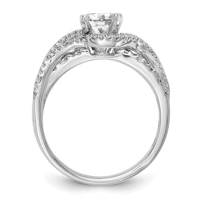 14k White Gold Peg Set Simulated Diamond By Pass Engagement Ring